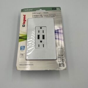 Legrand Radiant 15A 125V USB Outlet 2 Port 3.1A White TM826USBWPWCCV4